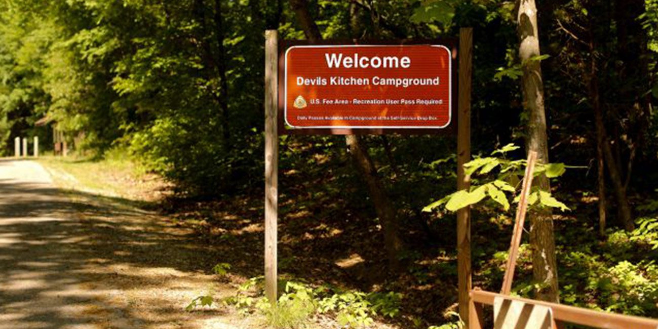 Devils Kitchen Lake Campground Sign