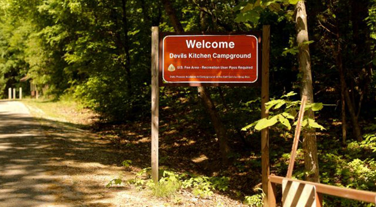 Devils Kitchen Lake Campground Sign