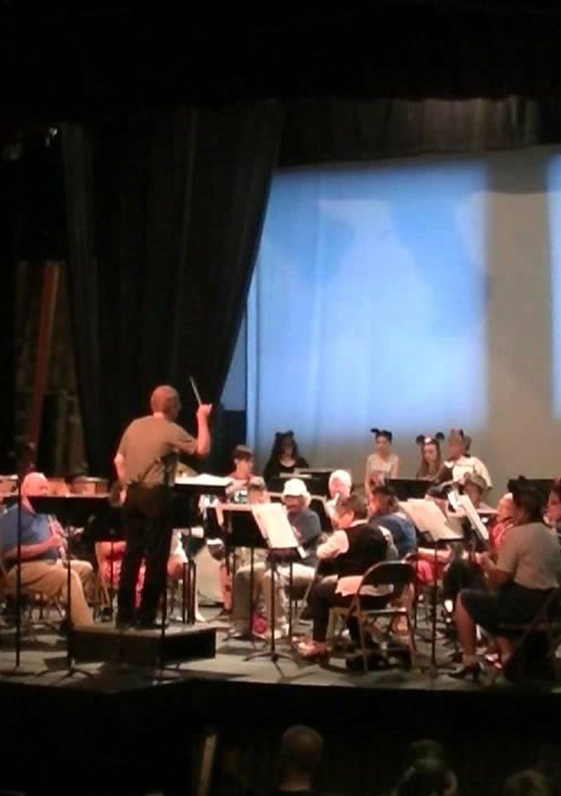 maestro orchestrating musicians on stage