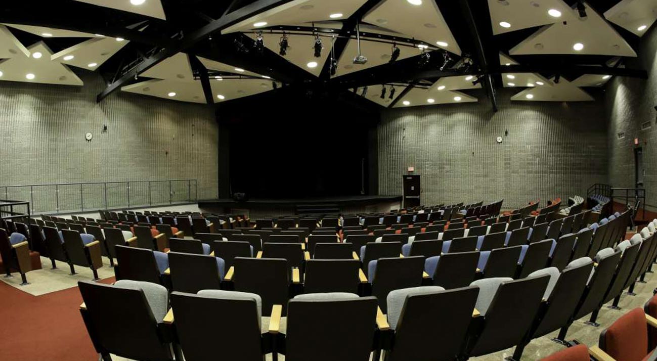empty auditorium seating with empty stage