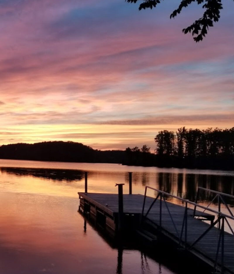 Sunset and dock at Crab Orchard Lake Campground