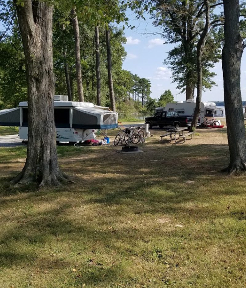RV campers parked at Crab Orchard Lake Campground