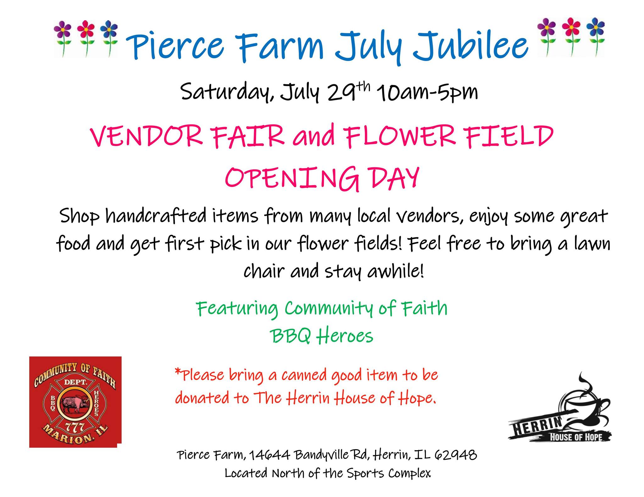 flyer for pierce farm july jubilee on july 24th